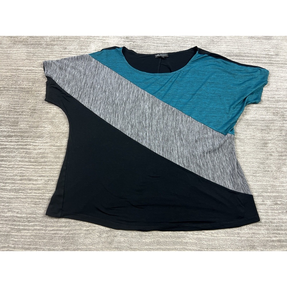 I.N. Studio Top Womens 2X Multicolor Short Sleeve Rayon‎ Polyester Blend Casual